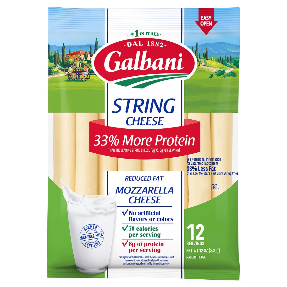 slide 2 of 2, Galbani String Cheese, Reduced Fat, Mozzarella, 12 oz