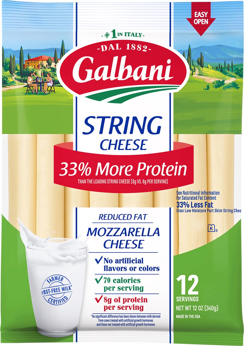 slide 1 of 2, Galbani String Cheese, Reduced Fat, Mozzarella, 12 oz