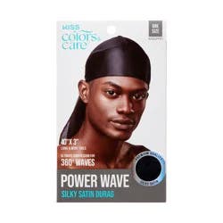 KISS Colors & Care Power Wave Satin Durag, Black, 1 Count