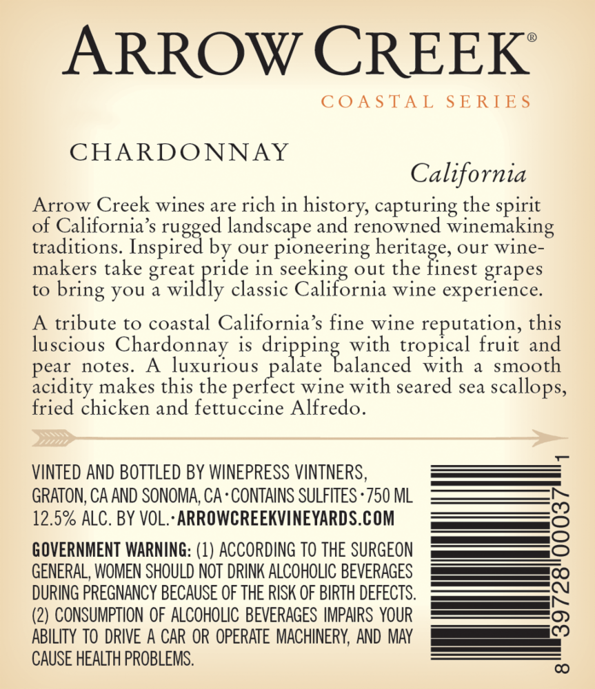 slide 2 of 6, Arrow Creek Chardonnay, 750 ml