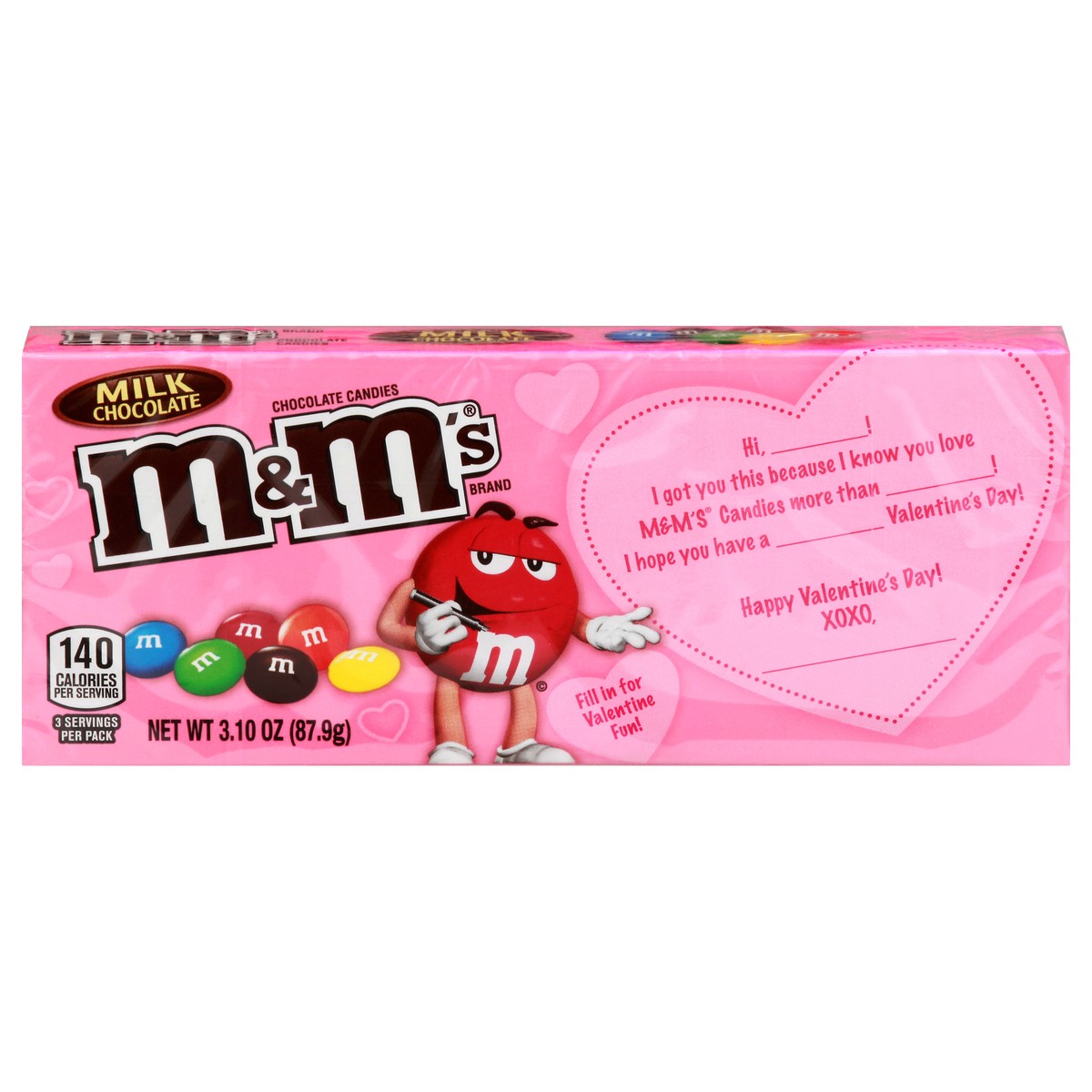 slide 1 of 10, M&M's milk chocolate candies valentines gift box, 3.1 oz