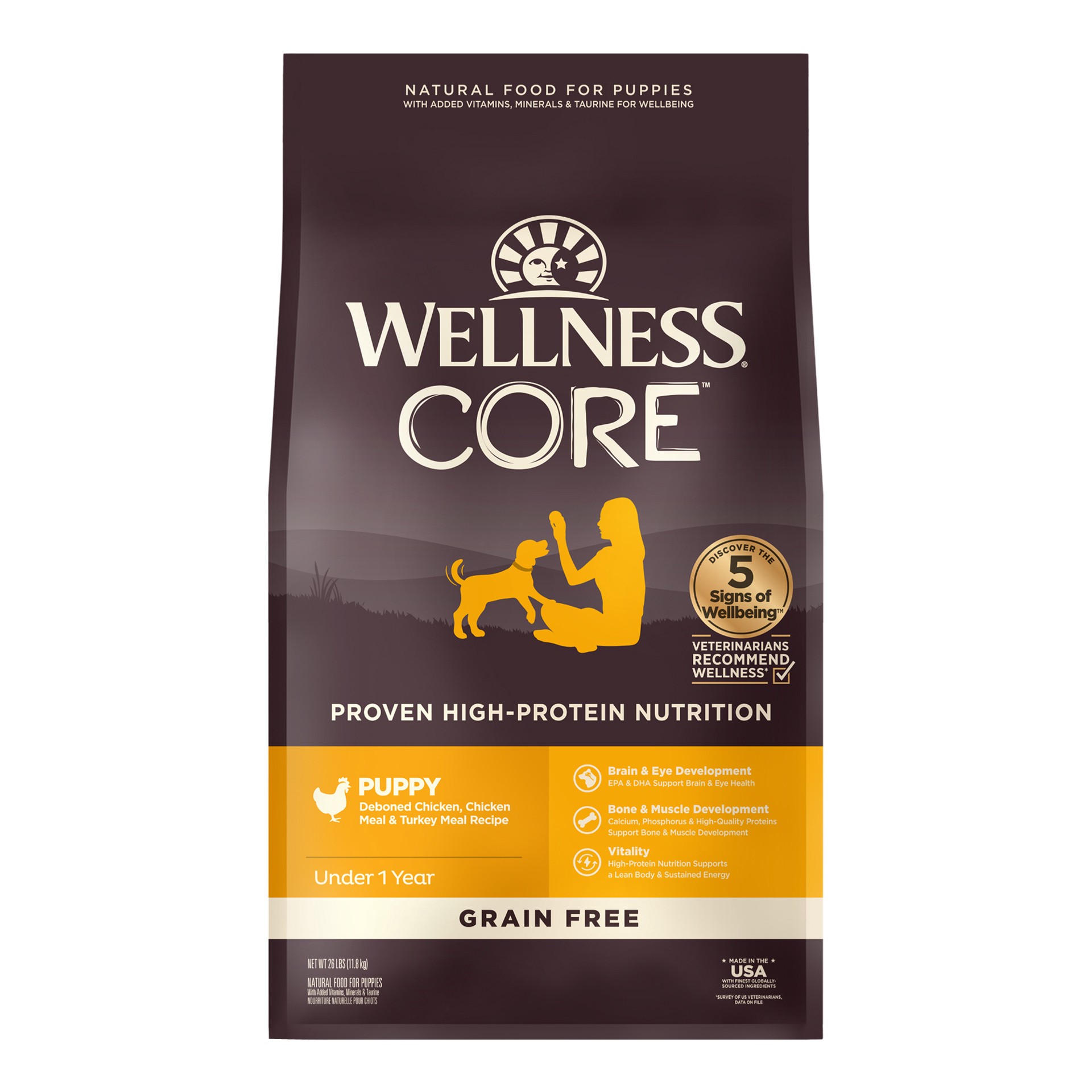 slide 1 of 5, Wellness CORE Natural Grain Free Dry Dog Food, Puppy, 4-Pound Bag, 1 ct