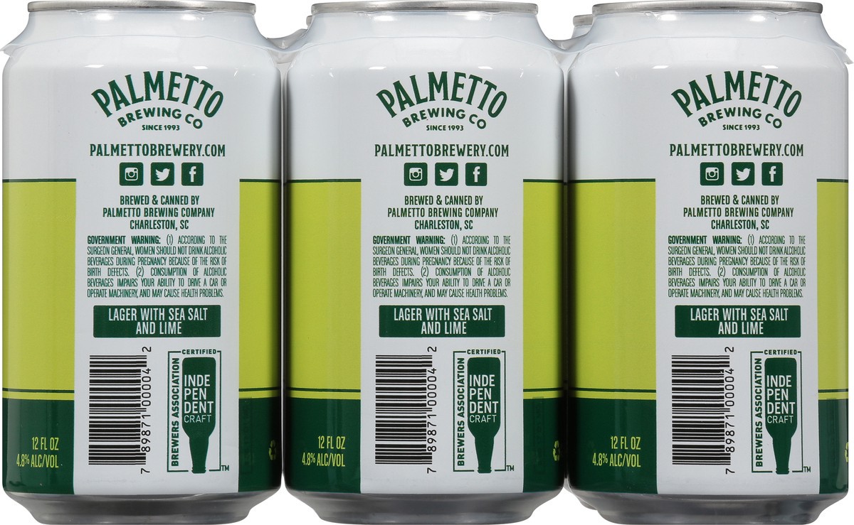 slide 5 of 9, Palmetto Lager Salted Lime Beer 6 - 12 fl oz Cans, 6 ct; 12 oz