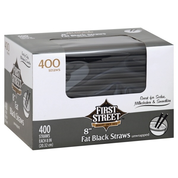 slide 1 of 1, First Street 8 Inch Fat Black Straws, 400 ct