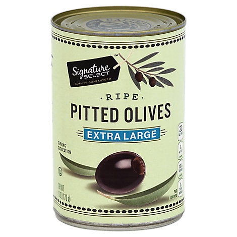 slide 1 of 1, Signature Select Olives Pitted Ripe Extra Large Can, 6 oz