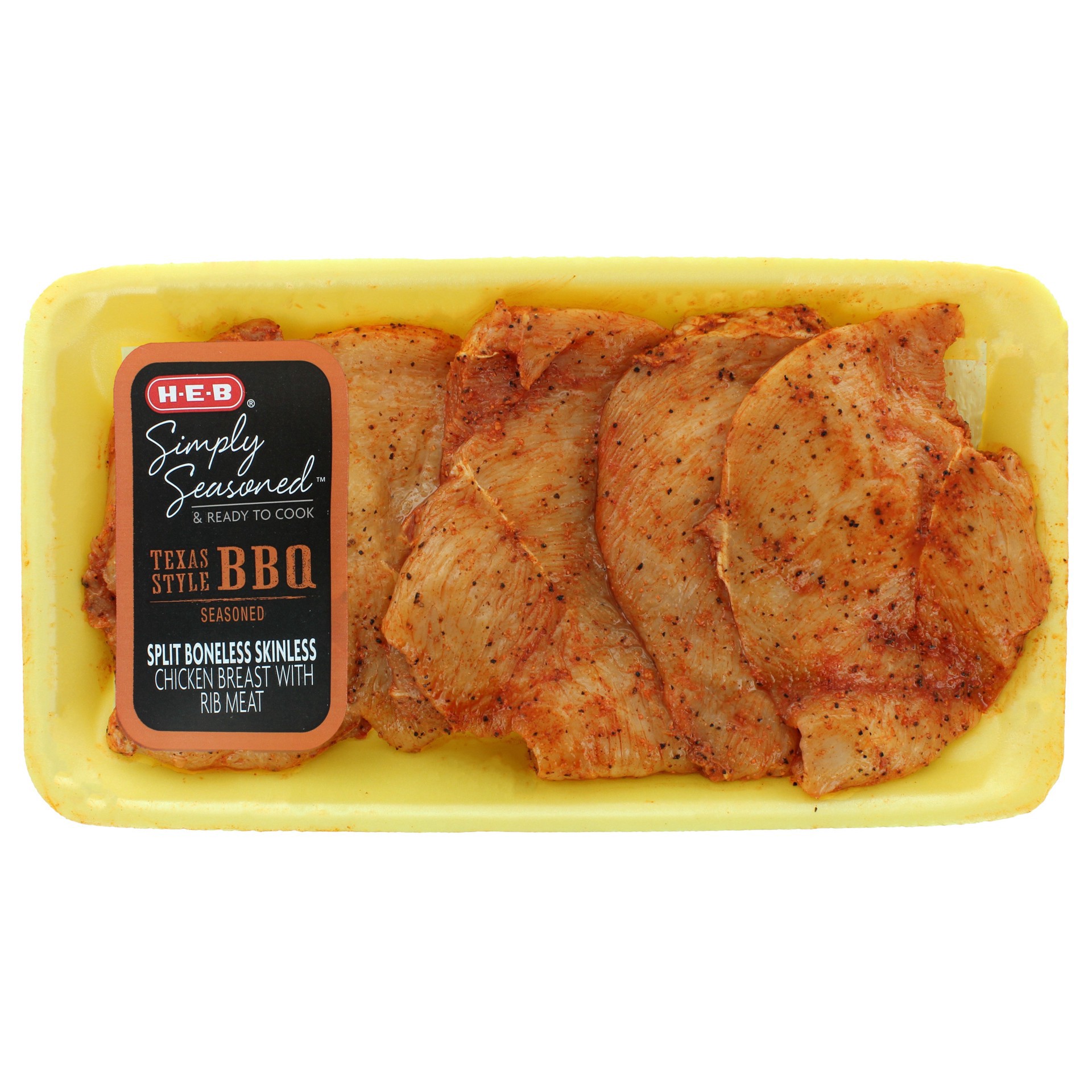 slide 1 of 1, H-E-B Simply Seasoned BBQ Boneless Split Chicken Breasts, per lb