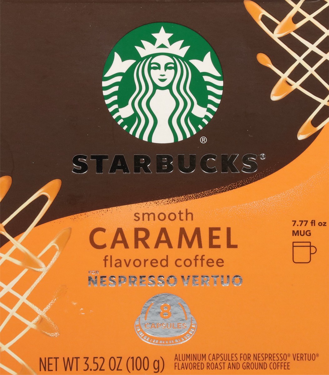 slide 7 of 12, Starbucks By Nespresso Vertuo Line Pods, Flavored Roast Coffee, Smooth Caramel, 100% Arabica, 8 Pods, 8 ct