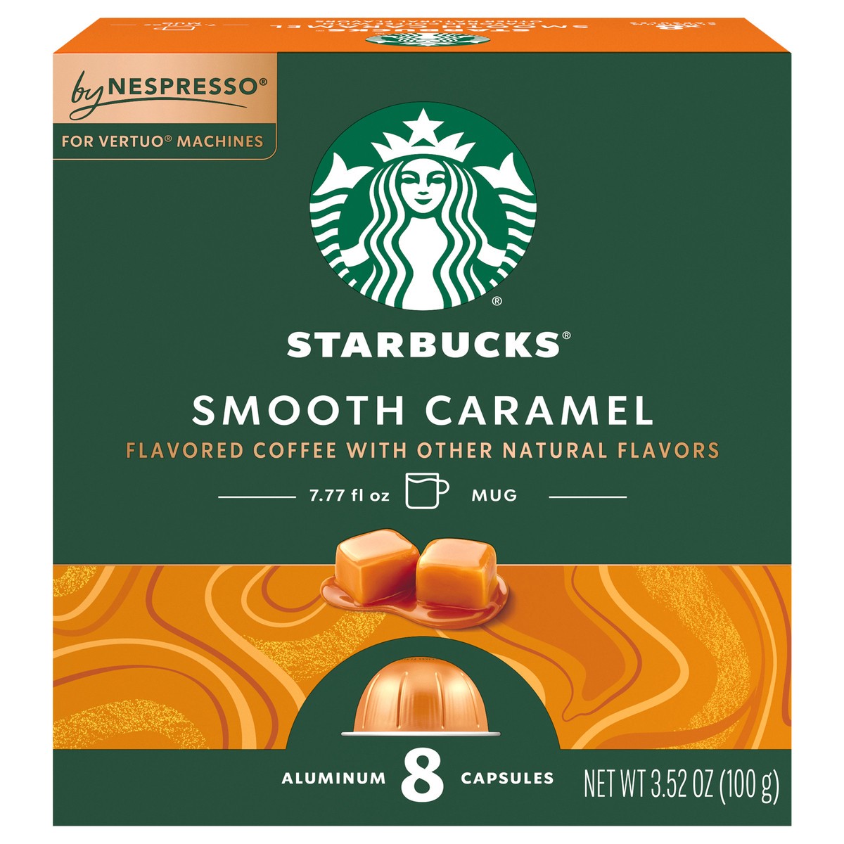 slide 1 of 12, Starbucks By Nespresso Vertuo Line Pods, Flavored Roast Coffee, Smooth Caramel, 100% Arabica, 8 Pods, 3.52 oz