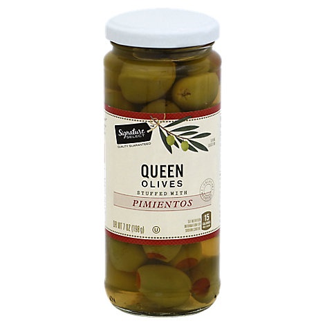 slide 1 of 1, Signature Select Olives Queen Stuffed With Pimiento Jar, 7 oz