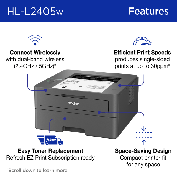 slide 8 of 8, Brother Hl-L2405W Compact Wireless Laser Monochrome Printer, 1 ct