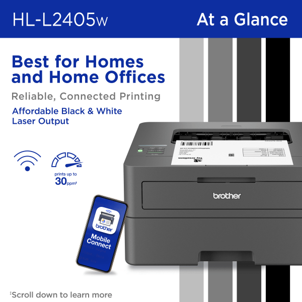 slide 3 of 8, Brother Hl-L2405W Compact Wireless Laser Monochrome Printer, 1 ct
