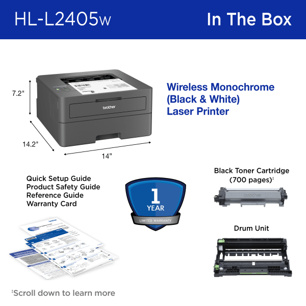 slide 6 of 8, Brother Hl-L2405W Compact Wireless Laser Monochrome Printer, 1 ct