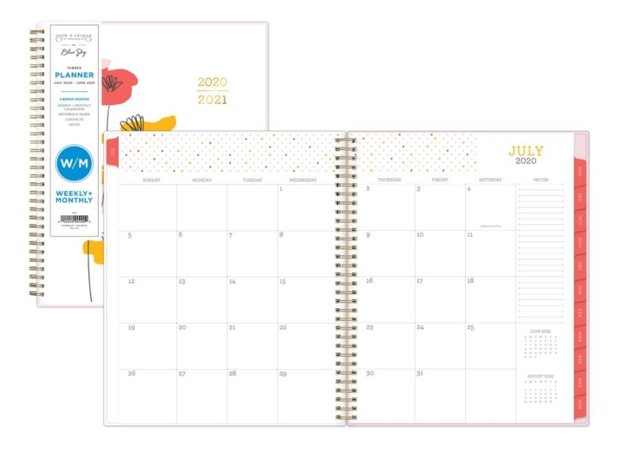 slide 2 of 4, Blue Sky Snow & Graham 14-Month Weekly/Monthly Tabbed Planner, 8-1/2'' X 11'', Red/Orange/Pink Flowers, July 2020 To June 2021, 1209, 1 ct