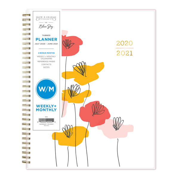 slide 1 of 4, Blue Sky Snow & Graham 14-Month Weekly/Monthly Tabbed Planner, 8-1/2'' X 11'', Red/Orange/Pink Flowers, July 2020 To June 2021, 1209, 1 ct