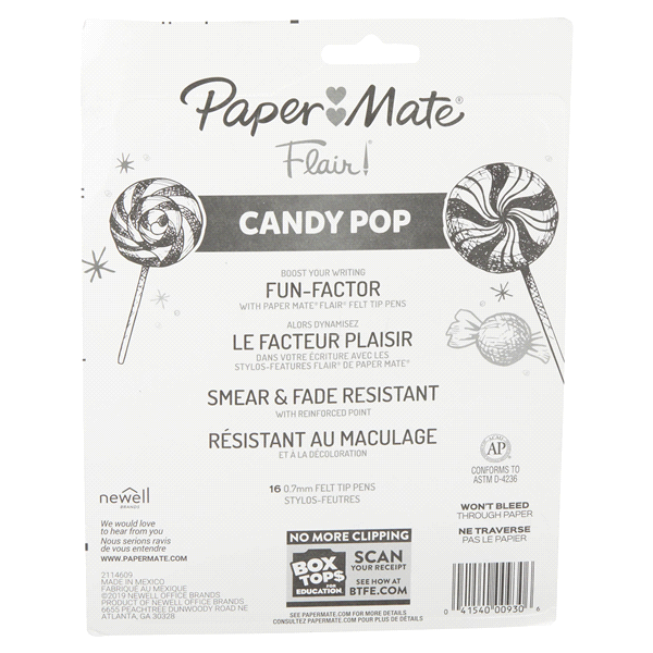 slide 27 of 29, Paper Mate 1979423 Flair Felt Tip Pens, Medium Point (0.7mm), Limited Edition Candy Pop Pack, 16 ct