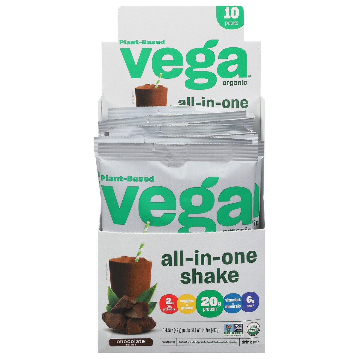 slide 1 of 12, Vega Organic Chocolate Flavored Drink Mix 10 - 1.5 oz Packs, 10 ct