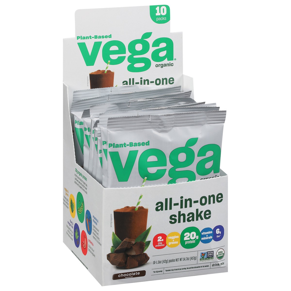 slide 6 of 12, Vega Organic Chocolate Flavored Drink Mix 10 - 1.5 oz Packs, 10 ct