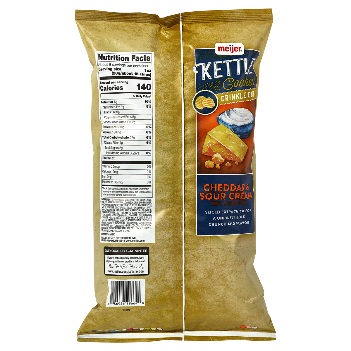 slide 2 of 2, Meijer Kettle Cooked Ripple Cut Cheddar & Sour Cream Potato Chips, 8.5 oz