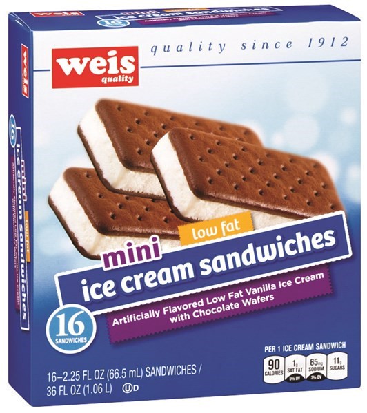 slide 1 of 1, Weis Quality 16 Sandwiches Ice Cream Sandwiches, 36 fl oz