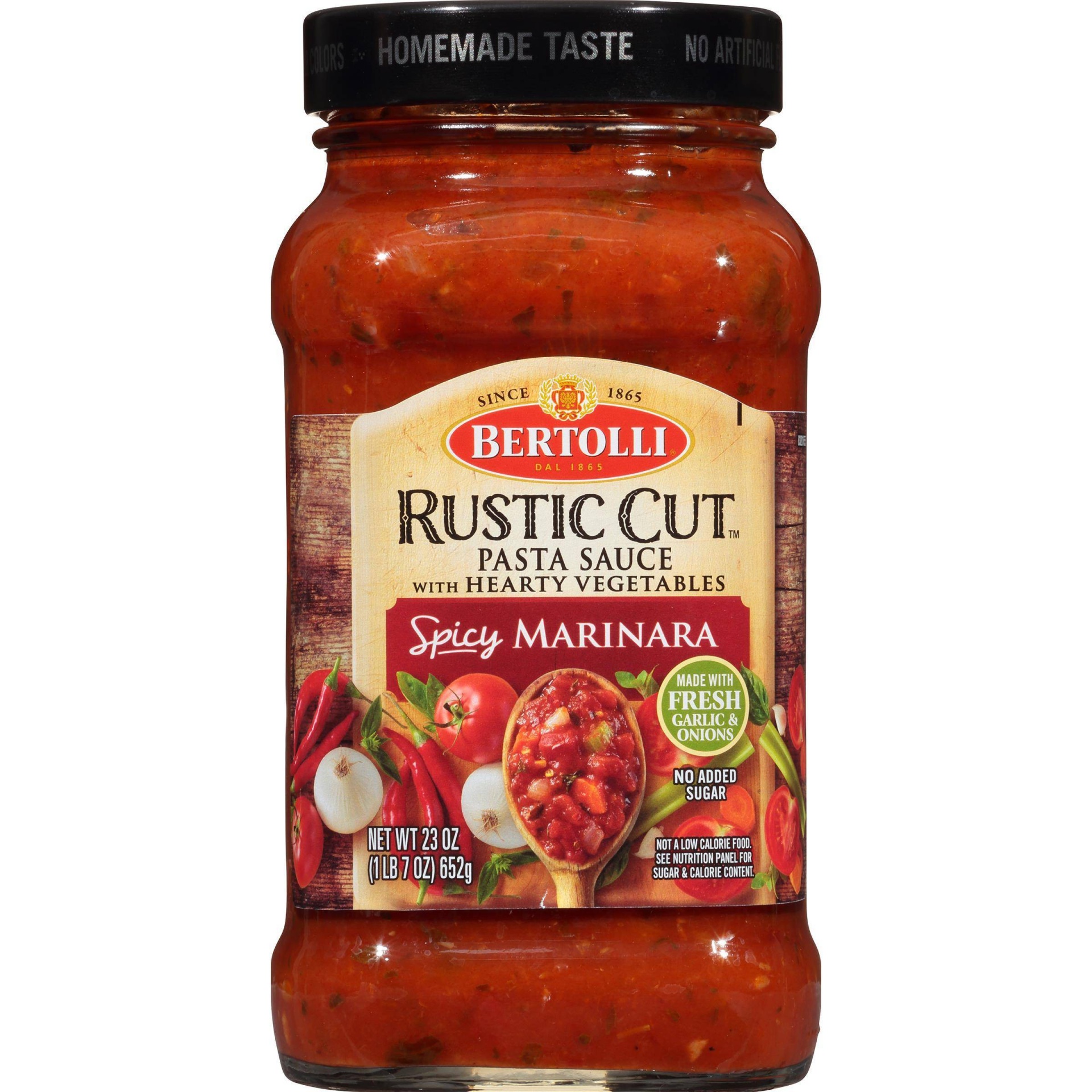 slide 1 of 6, Bertolli Spicy Marinara Rustic Cut Pasta Sauce with Hearty Vegetables, 23 oz