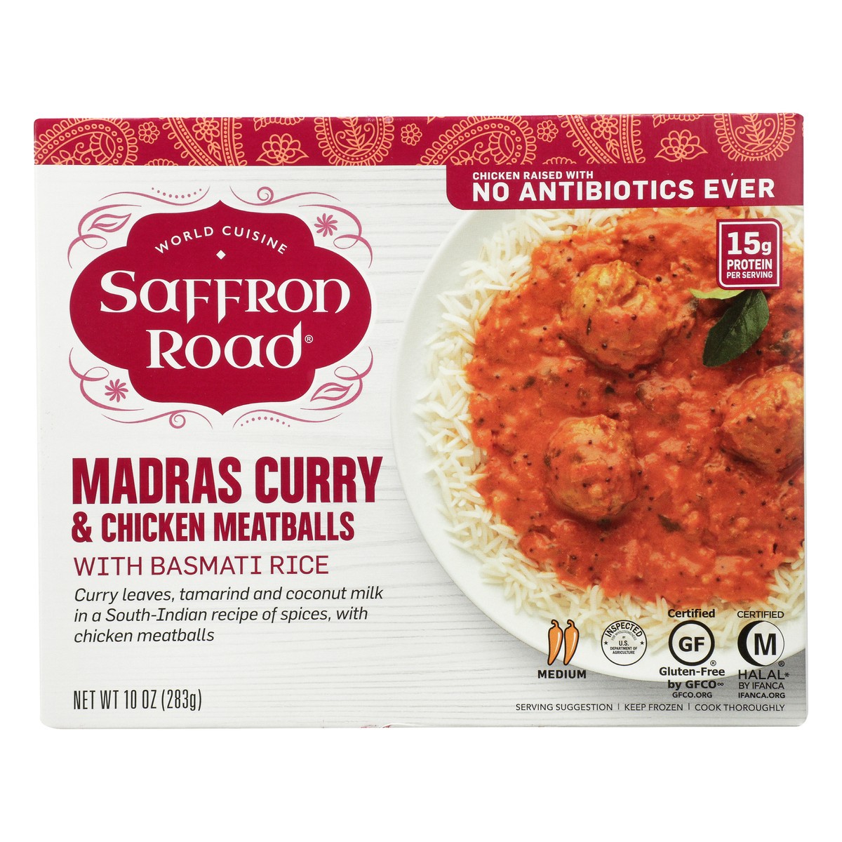 slide 1 of 3, Saffron Road With Basmati Rice Medium Madras Curry & Chicken Balls 10 oz, 10 oz