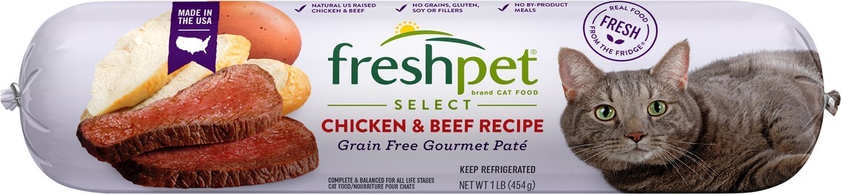 slide 6 of 7, Freshpet Select Gourmet Pate Grain Free Chicken & Beef Recipe Cat Food 1 lb, 1 lb