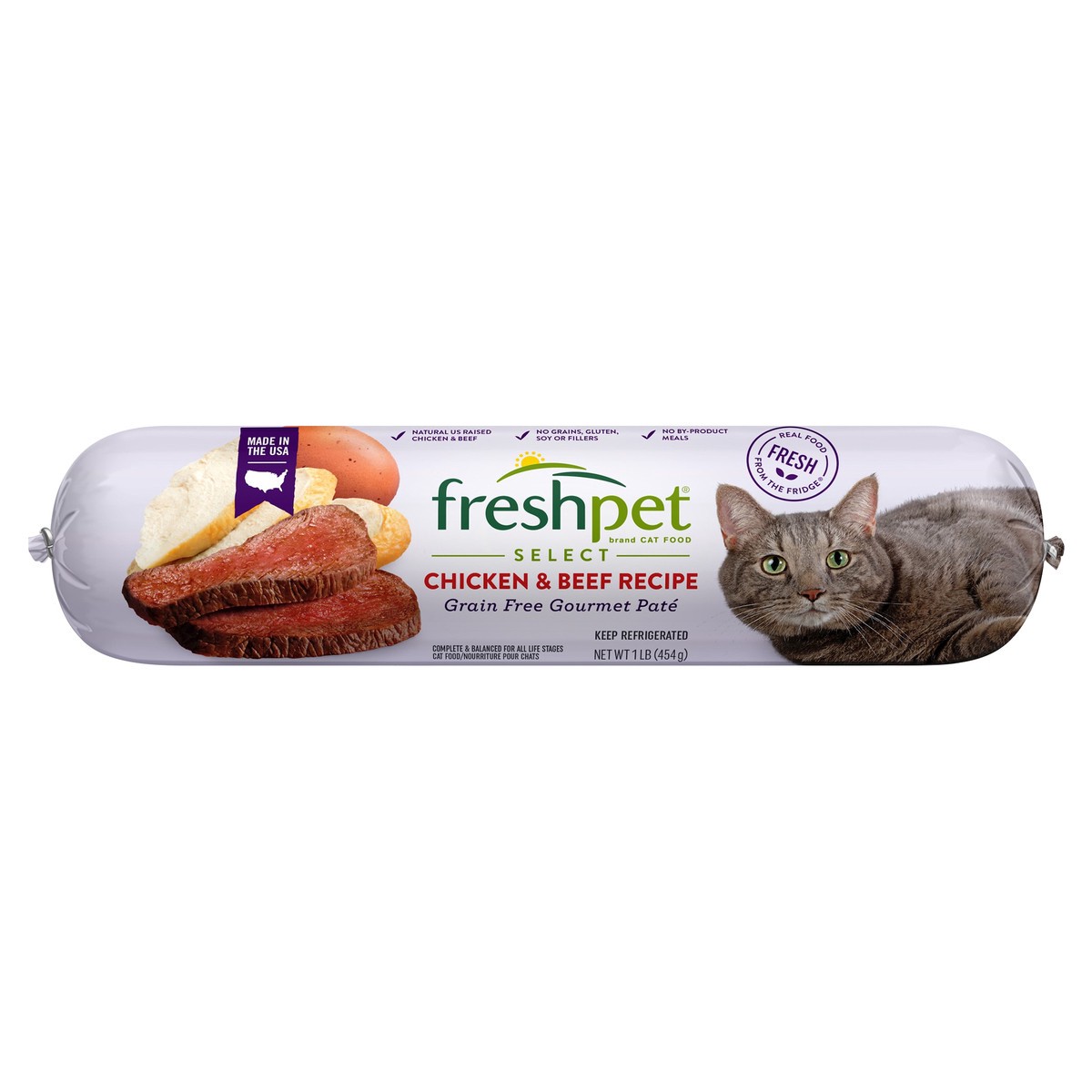 slide 2 of 7, Freshpet Select Gourmet Pate Grain Free Chicken & Beef Recipe Cat Food 1 lb, 1 lb