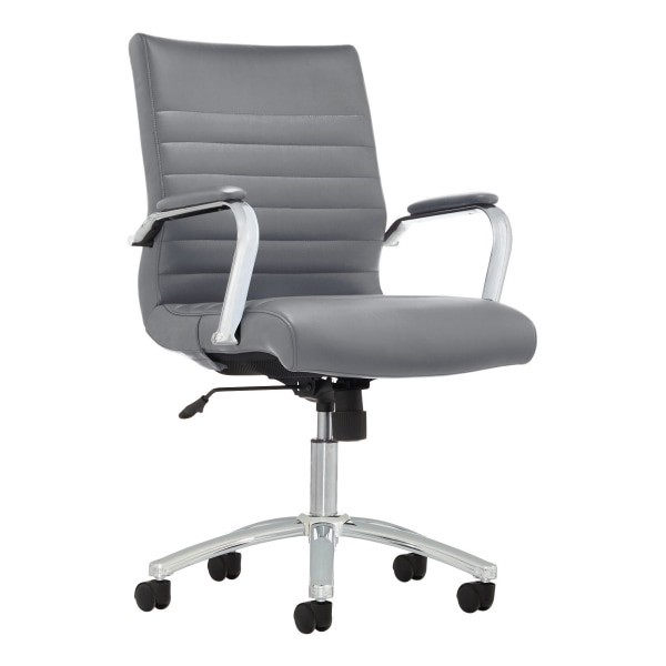 slide 1 of 10, Realspace Modern Comfort Winsley Bonded Leather Mid-Back Manager's Chair, Gray/Chrome, 1 ct