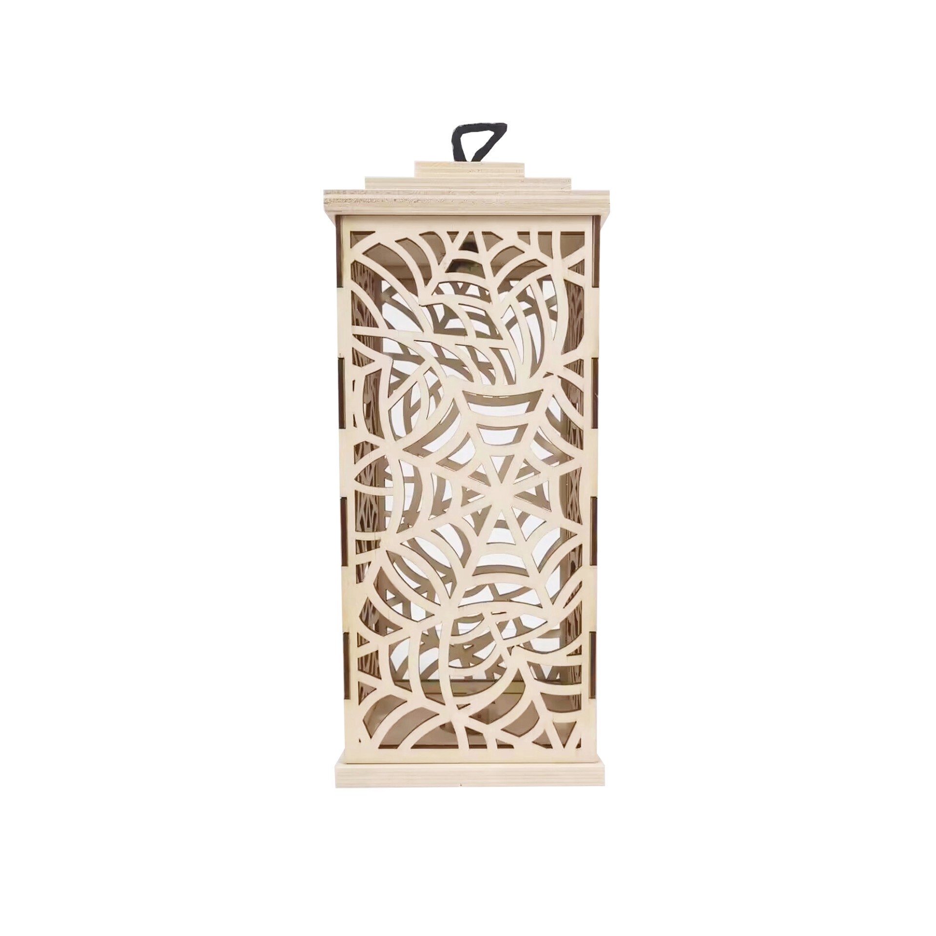 slide 3 of 4, 10" Diy Led Web Wood Lantern Decor By Make Market, 4.25 in x 4.25 in x 10 in