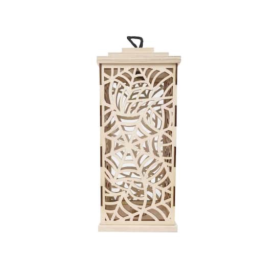 slide 1 of 4, 10" Diy Led Web Wood Lantern Decor By Make Market, 4.25 in x 4.25 in x 10 in