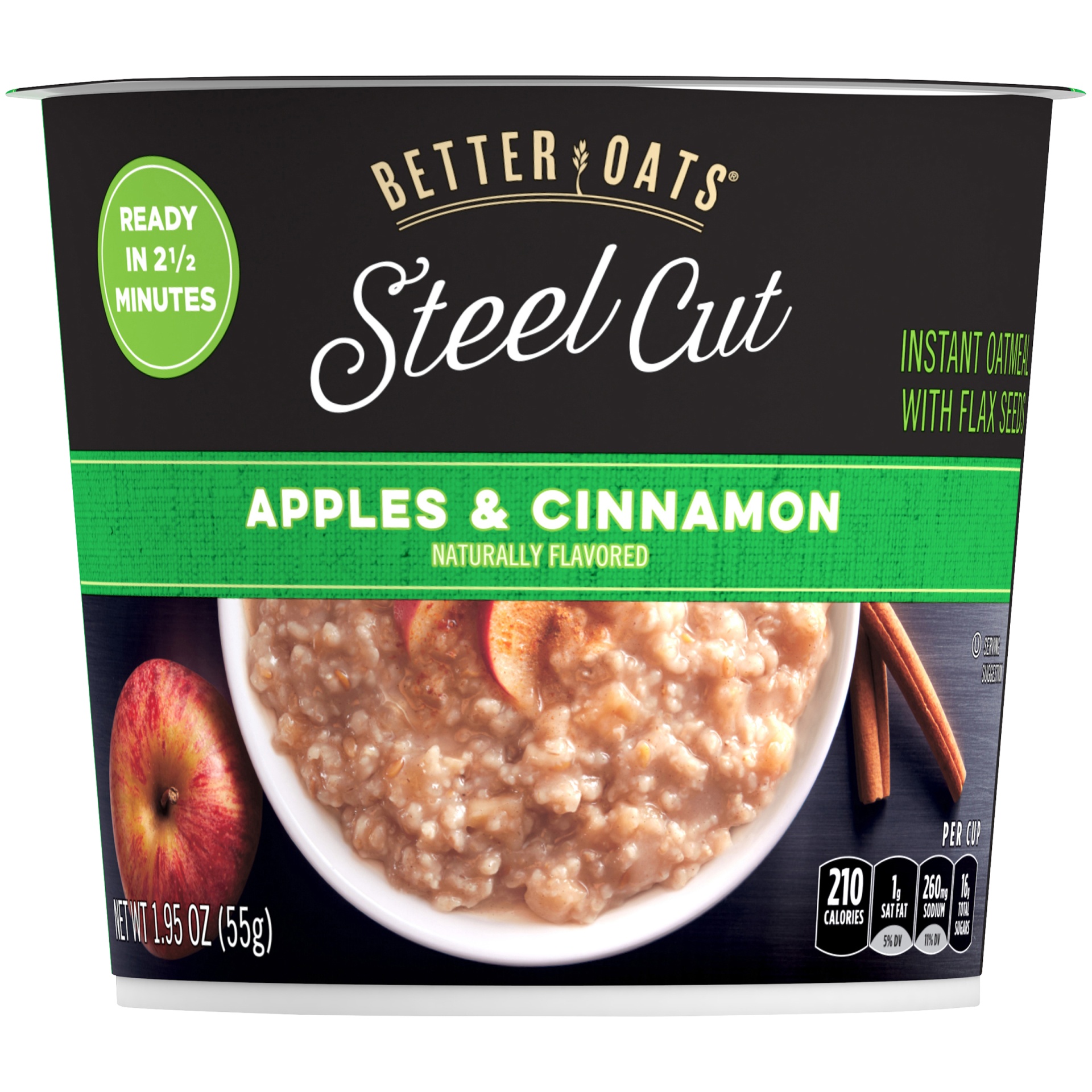 slide 1 of 6, Better Oats Steel Cut Apples & Cinnamon Instant Oatmeal with Flax Seeds, 1.95 oz