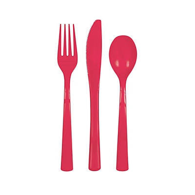 slide 1 of 1, Unique Industries Ruby Red Assorted Plastic Cutlery Set, 18 ct