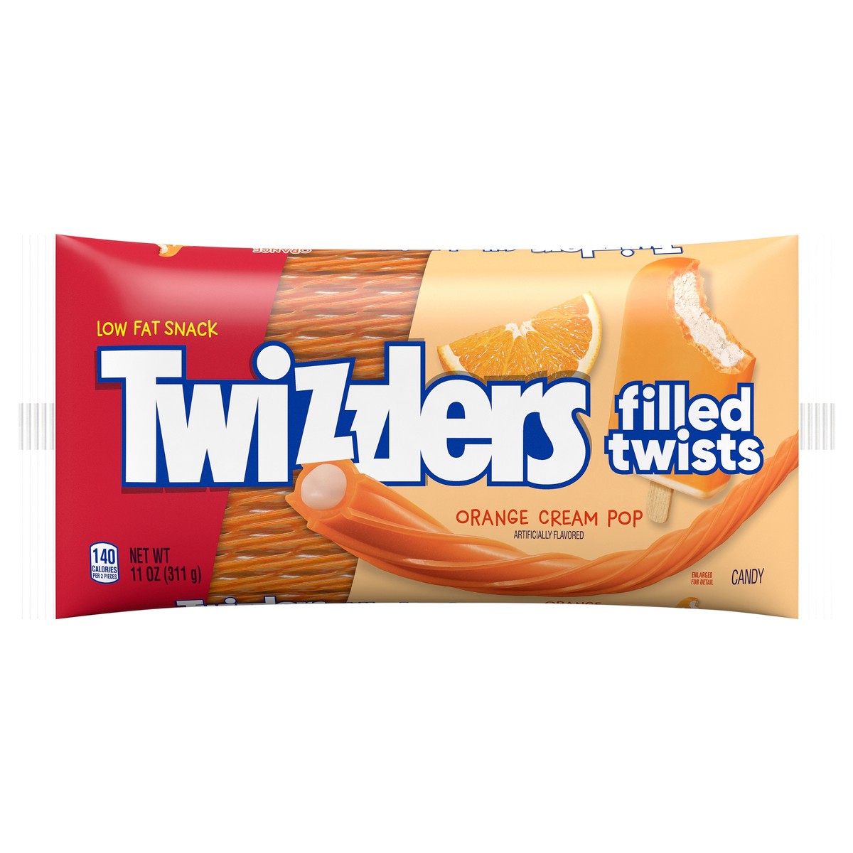 slide 1 of 1, TWIZZLERS Filled Twists Orange Cream Pop Flavored Licorice Style, Candy Bag, 11 oz, 11 oz