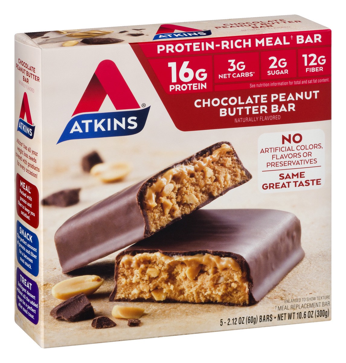 slide 2 of 9, Atkins Chocolate Peanut Butter Meal Bars, 5 ct; 2.1 oz