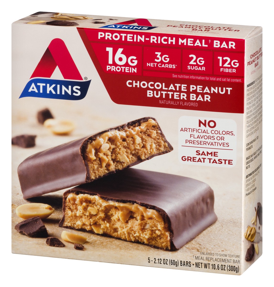 slide 3 of 9, Atkins Chocolate Peanut Butter Meal Bars, 5 ct; 2.1 oz