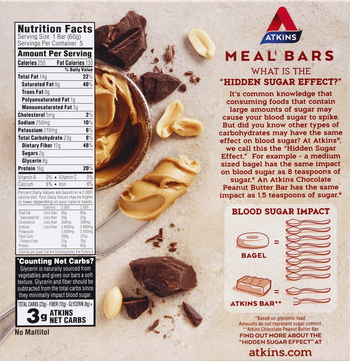 slide 5 of 9, Atkins Chocolate Peanut Butter Meal Bars, 5 ct; 2.1 oz