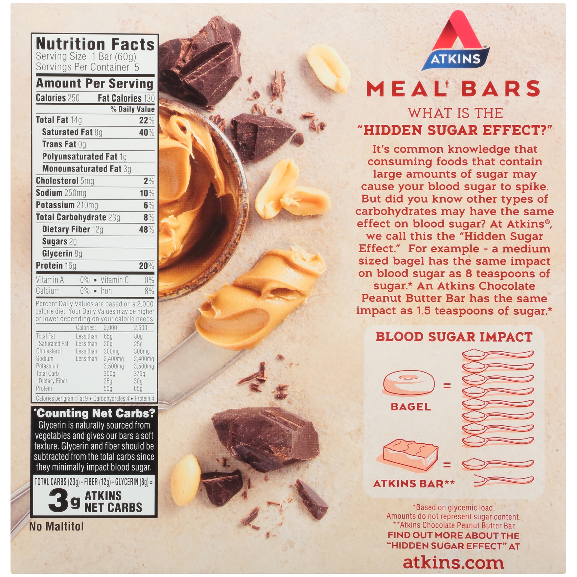 slide 6 of 8, Atkins Chocolate Peanut Butter Meal Bars, 5 ct; 2.1 oz