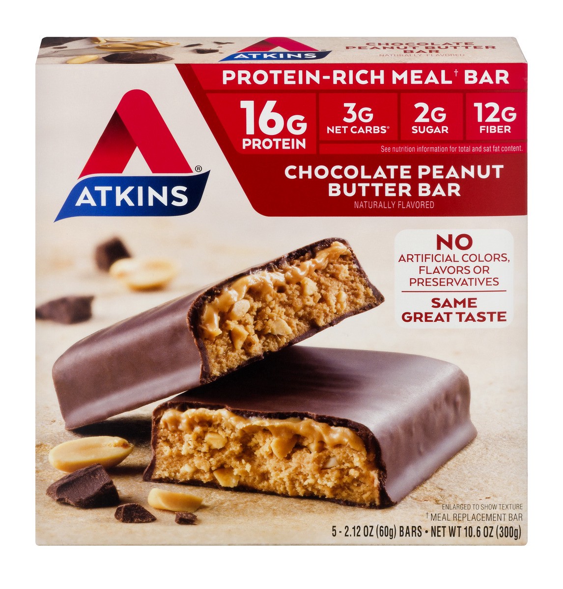 slide 1 of 9, Atkins Chocolate Peanut Butter Meal Bars, 5 ct; 2.1 oz