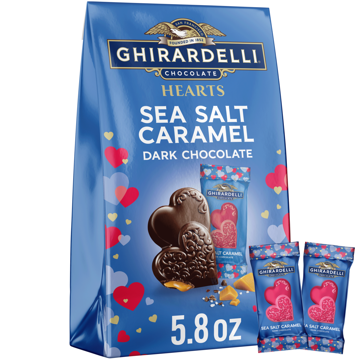slide 1 of 13, Ghirardelli Sea Salt Caramel Dark Chocolate Hearts, 5.8oz, 5.8 oz