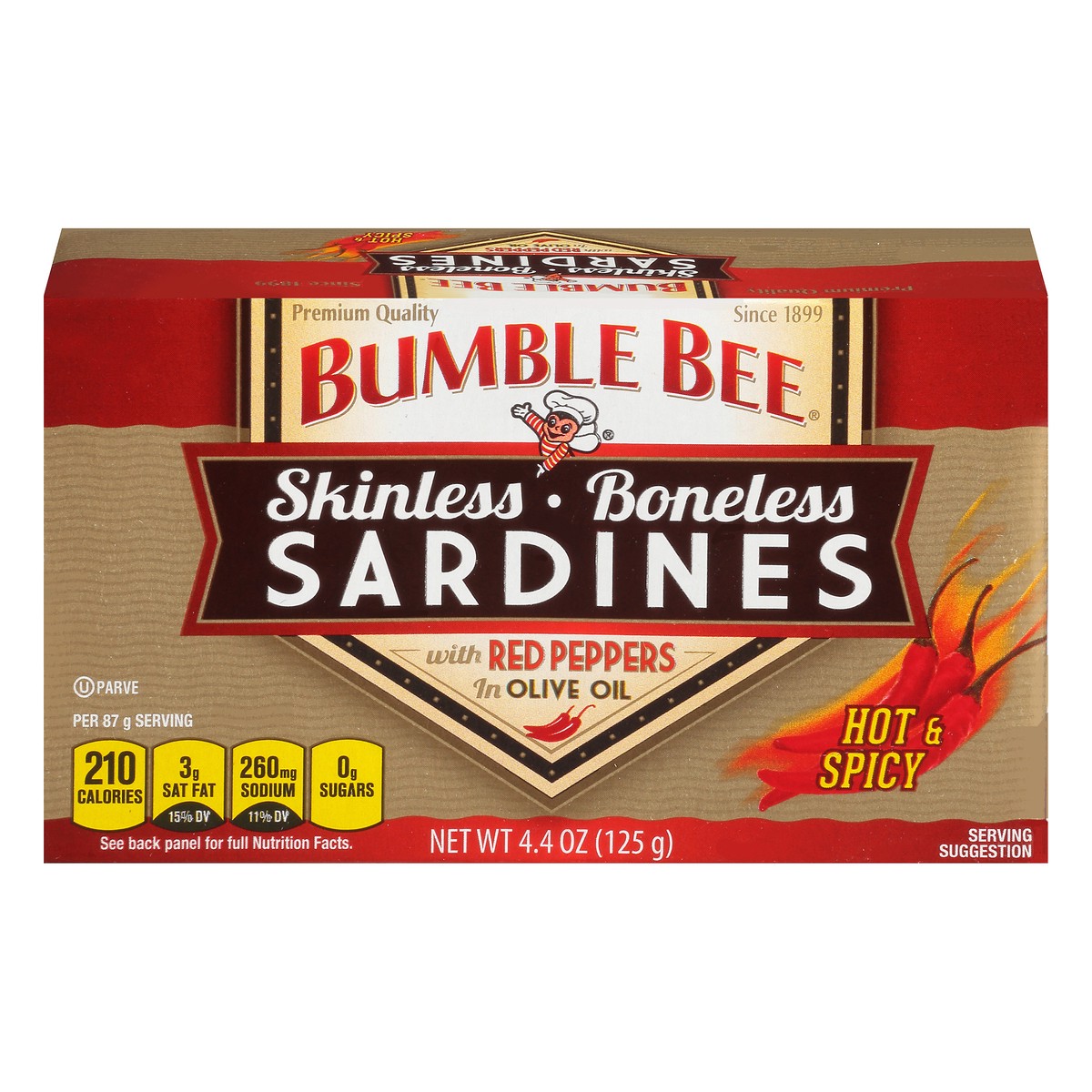 slide 14 of 14, Bumble Bee Skinless & Boneless Sardines with Red Peppers in Olive Oil 4.4 oz. Box, 4.4 oz