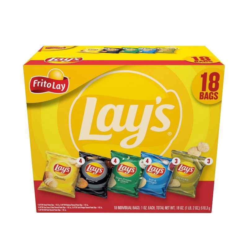 slide 1 of 5, Lay's Frito-Lay Lay's Mix Potato Chips Variety Pack - 18ct/18oz, 18 ct; 18 oz