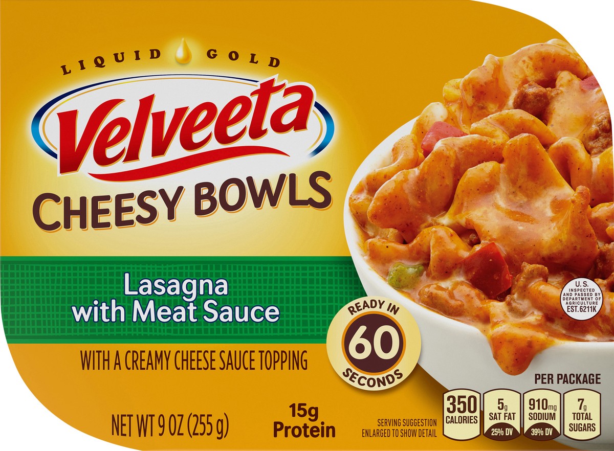 slide 3 of 11, Velveeta Cheesy Bowls Lasagna with Meat Sauce Microwave Meal, 9 oz Tray, 9 oz