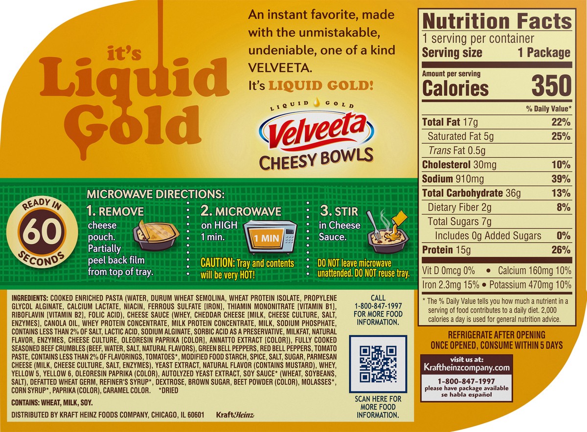 slide 5 of 11, Velveeta Cheesy Bowls Lasagna with Meat Sauce Microwave Meal, 9 oz Tray, 9 oz