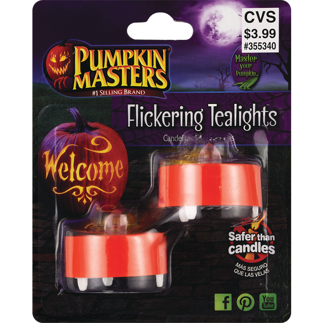 slide 1 of 1, Pumpkin Masters Flickering Tealights, 2 ct