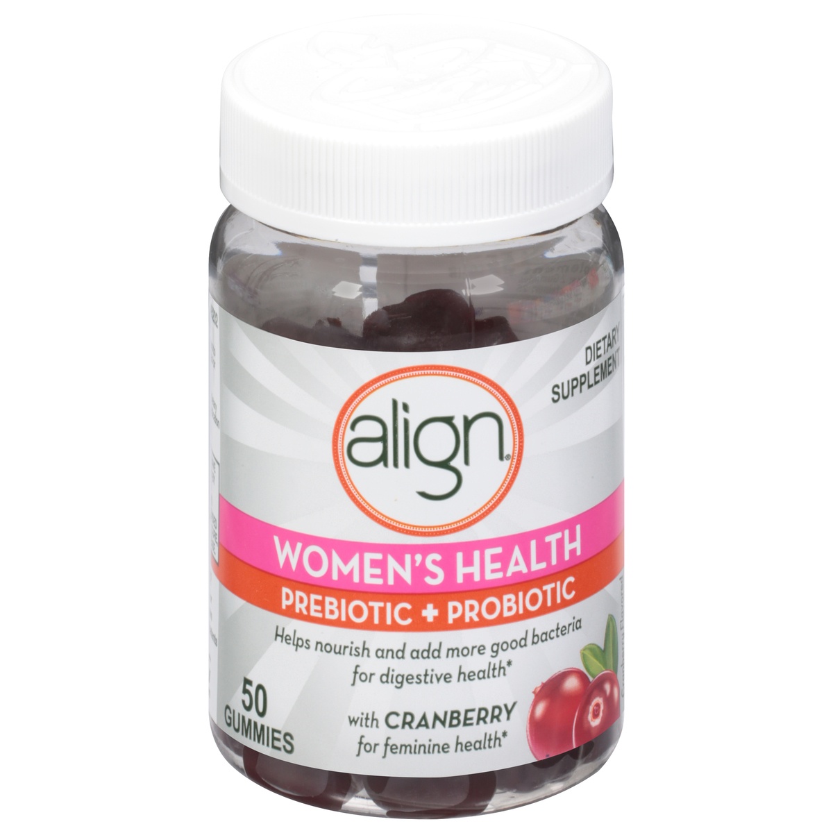 slide 1 of 1, Align Women's Health Prebiotic + Probiotic Supplement Gummies, Cranberry Flavored, 50 ct