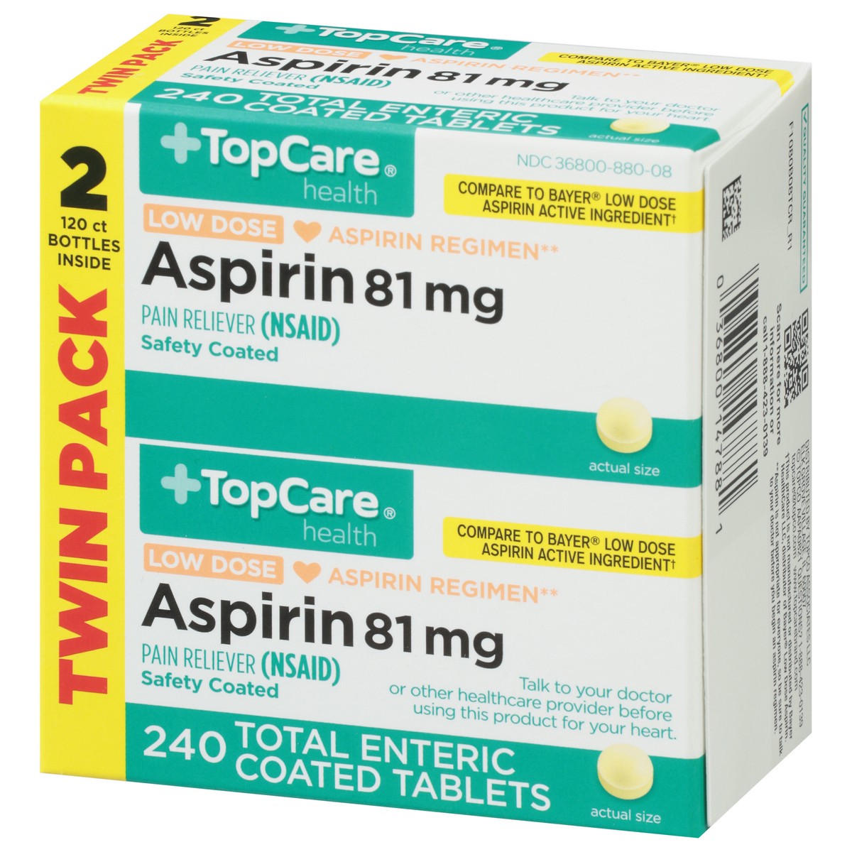 slide 9 of 9, TopCare Health 81 mg Low Dose Aspirin Twin Pack 240 Coated Tablets, 2 pk; 120 ct