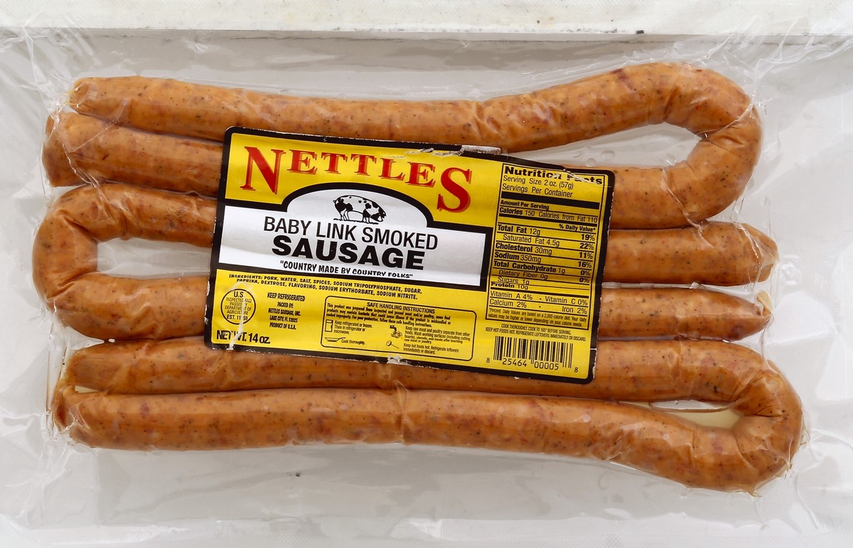 slide 5 of 5, Nettles Smoked Sausage Baby Link, 14 oz