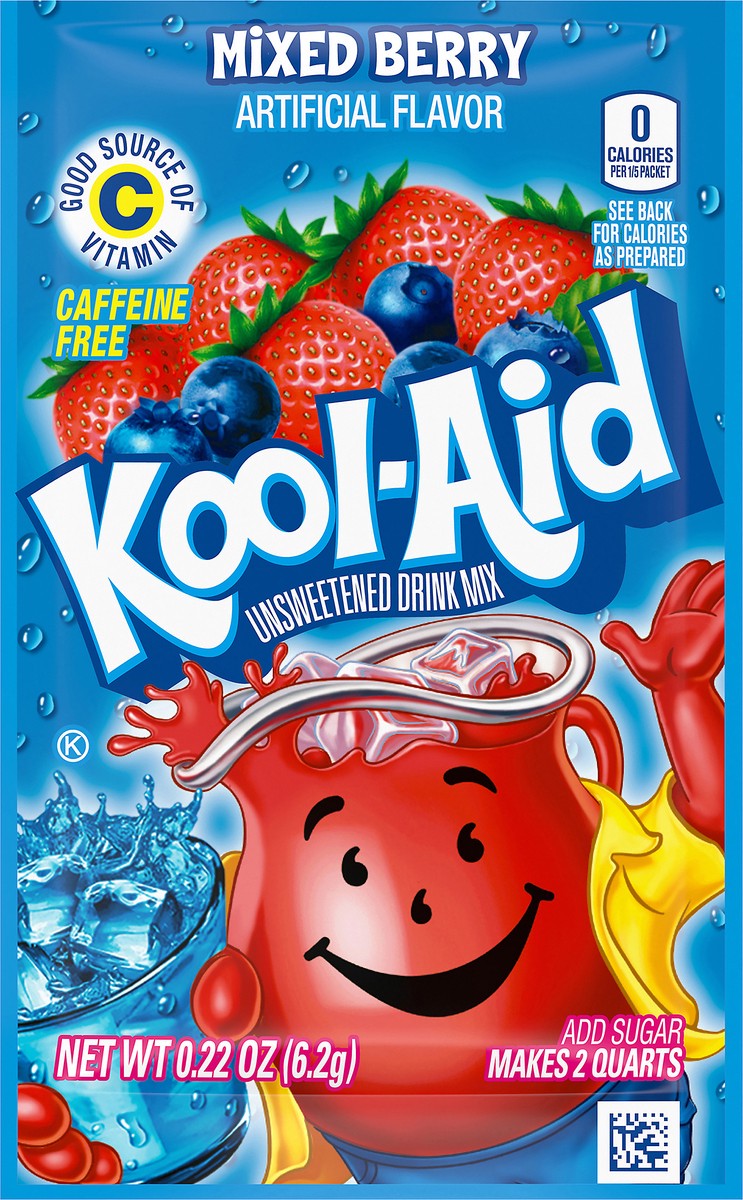 slide 1 of 9, Kool-Aid Unsweetened Mixed Berry Powdered Drink Mix, Caffeine Free, 0.22 oz Packet, 0.16 oz
