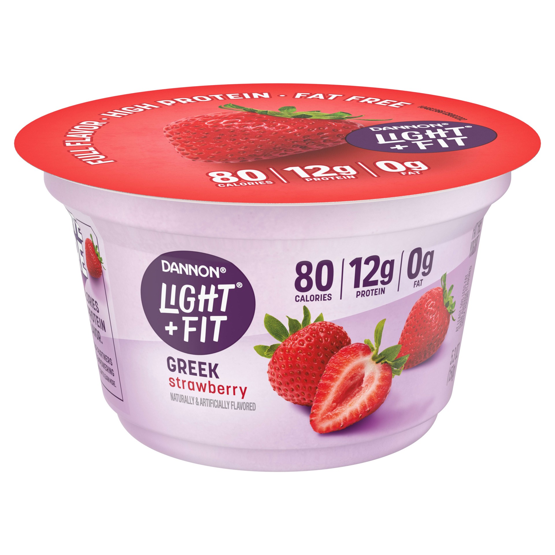 slide 4 of 5, Light + Fit Dannon Light + Fit Strawberry Greek Nonfat Yogurt, Creamy and Delicious Gluten Free Yogurt, 5.3 OZ Yogurt Cup, 5.3 oz