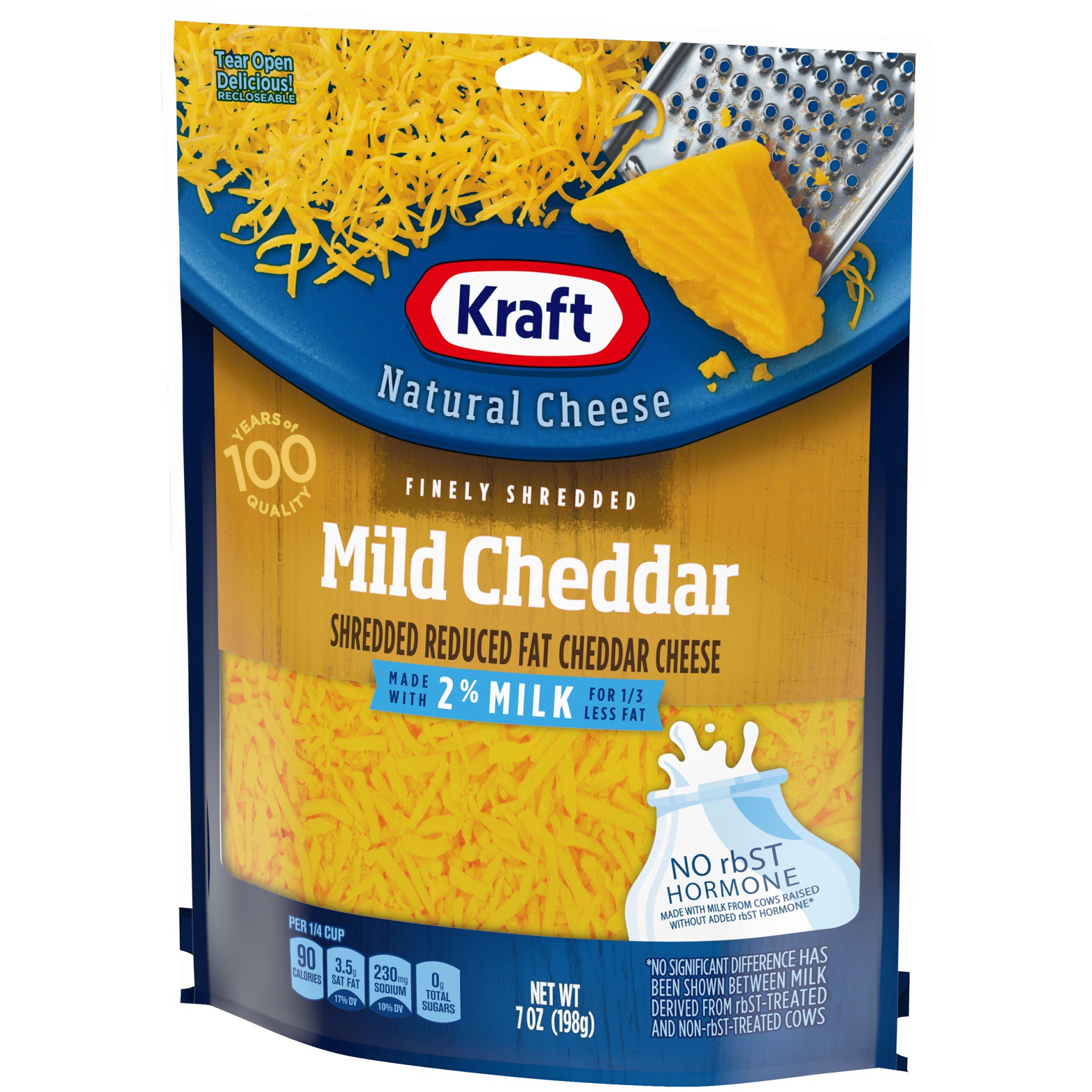 slide 11 of 13, Kraft Mild Cheddar Finely Shredded Cheese with 2% Milk, 7 oz Bag, 7 oz